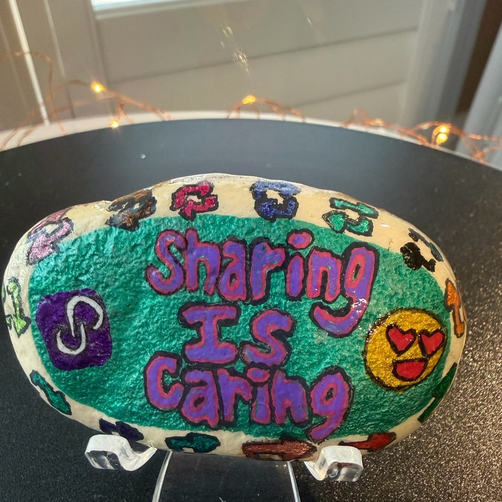 Hand-Painted Custom Poshmark “Sharing is Caring” Themed Rock